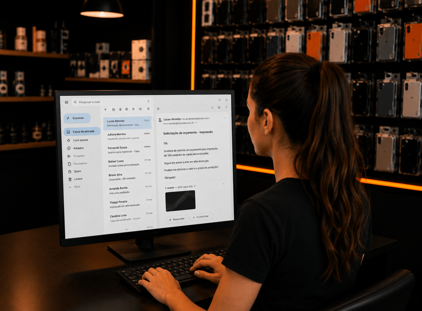 Atendimento da SOUCASE sendo realizado por e-mail