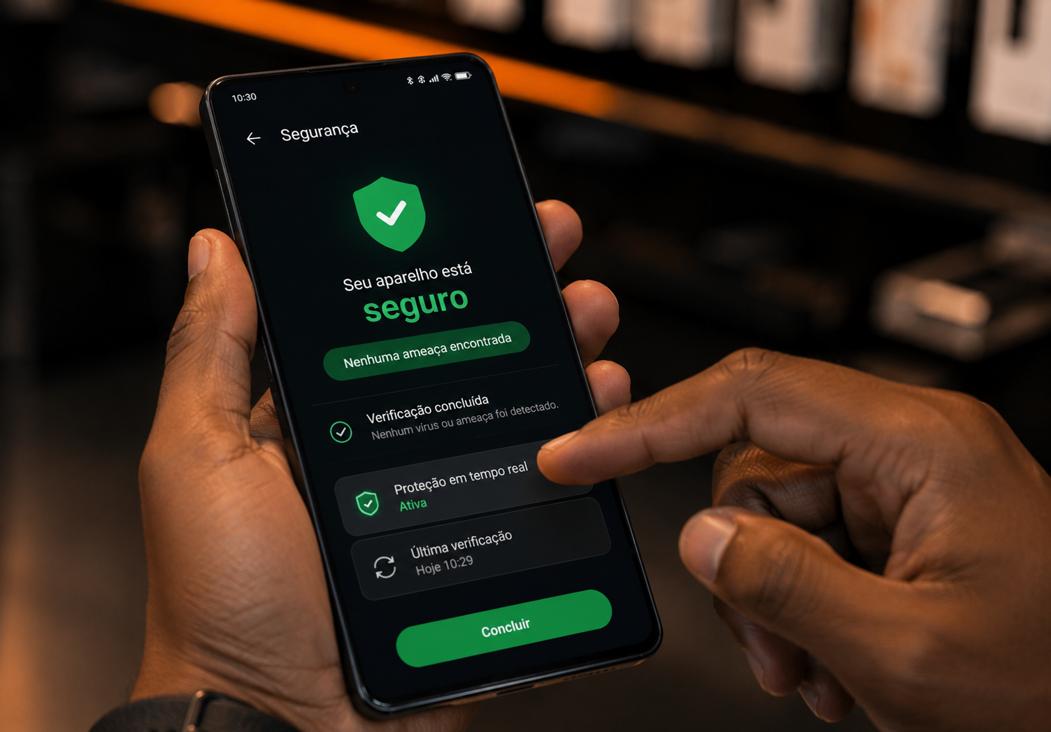 Verificação de segurança sendo realizada em um smartphone