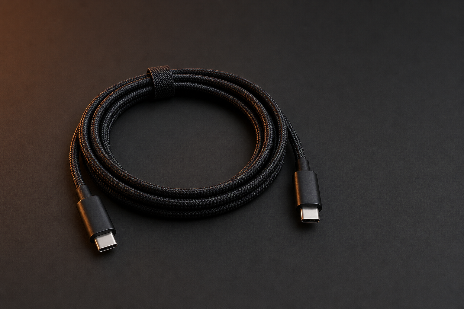 Cabo USB-C sobre fundo escuro