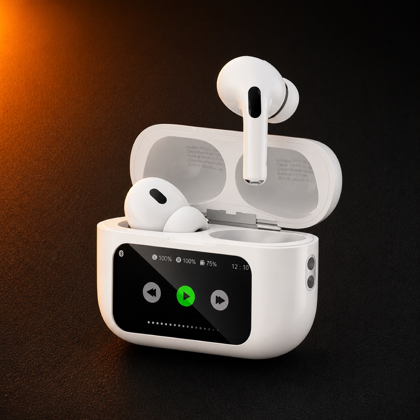 Fone Bluetooth KAIDI KNC4219 branco com estojo de tela touch