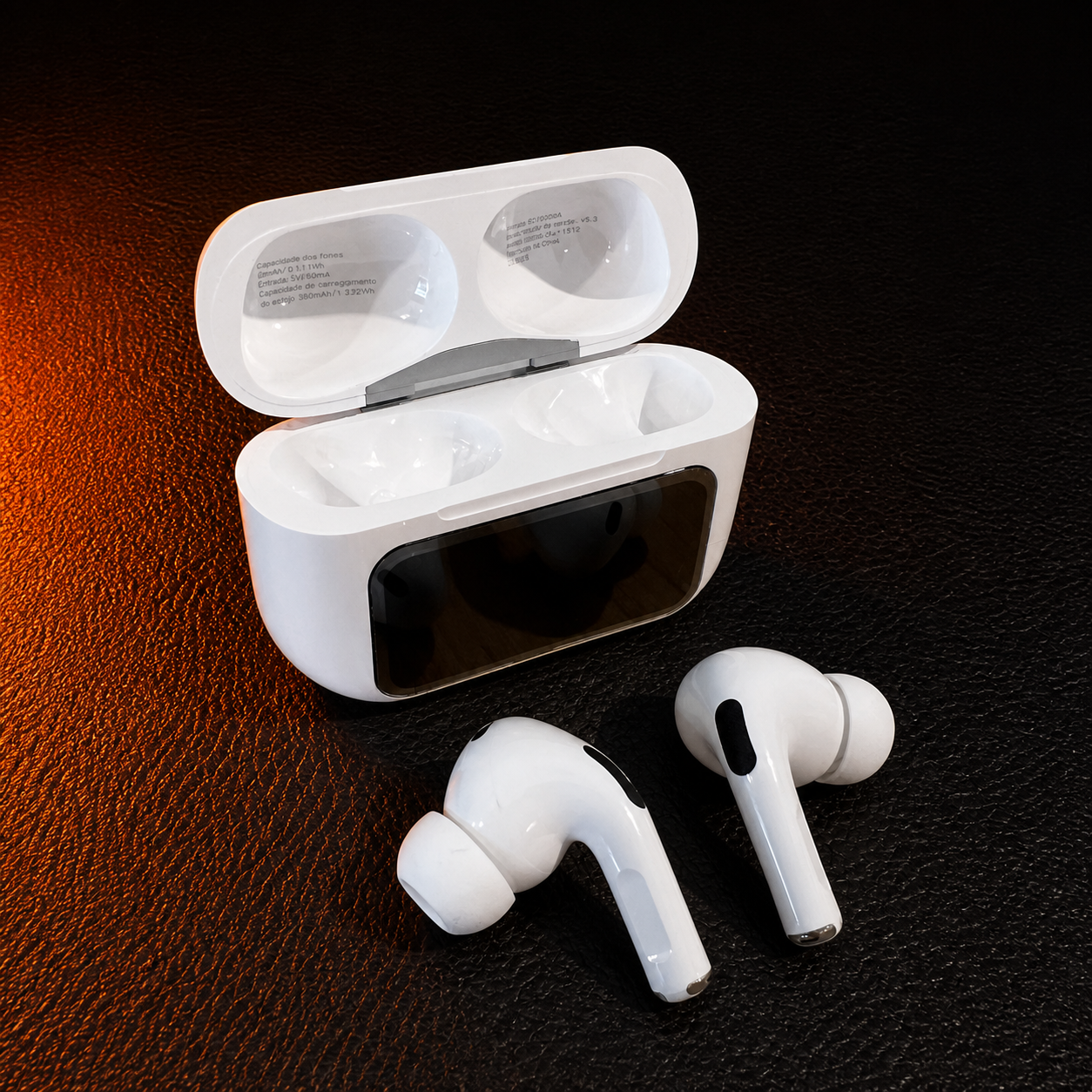 Fone Bluetooth KAIDI KNC4219 real com estojo aberto em perspectiva