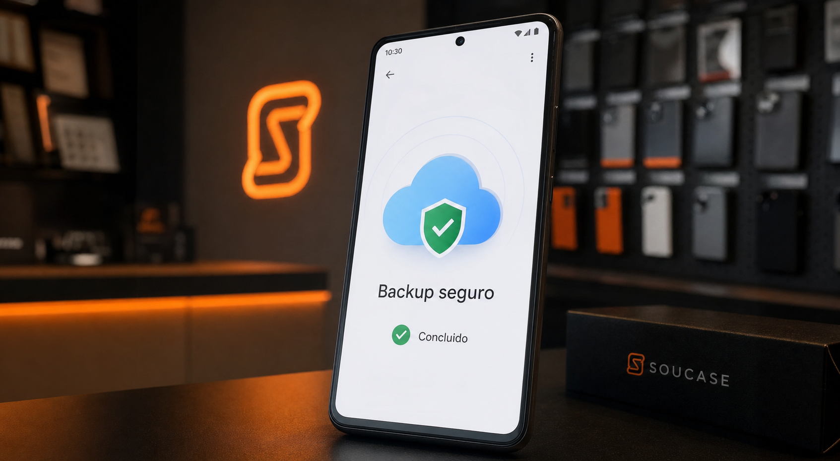 Aparelho mostrando backup seguro em nuvem