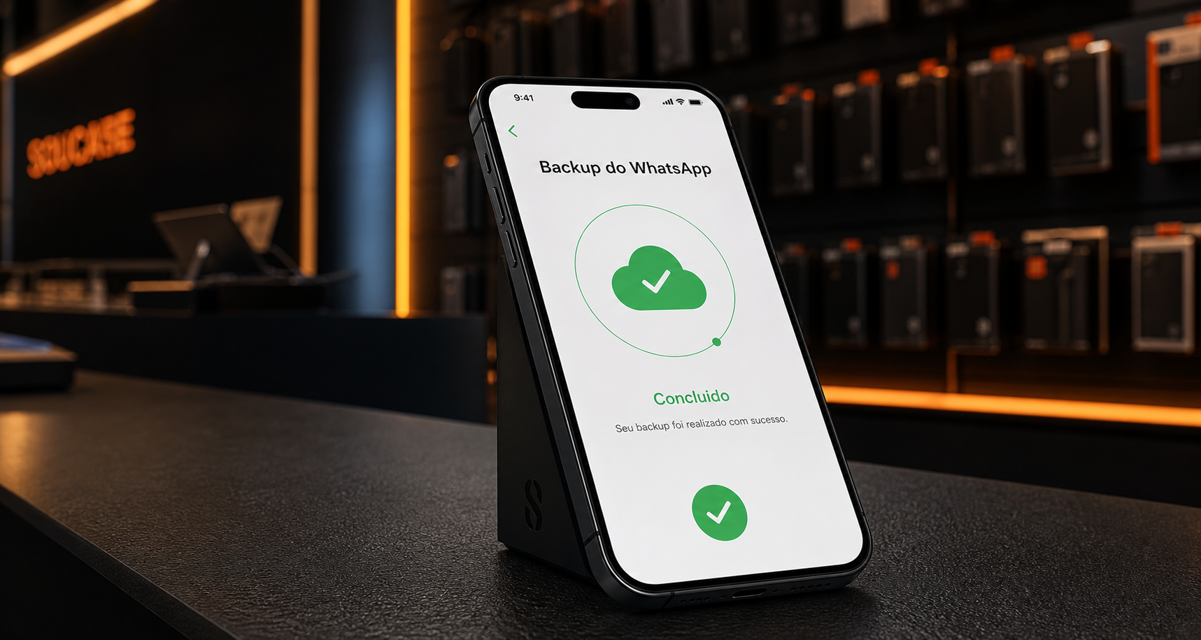 Aparelho mostrando backup seguro do WhatsApp