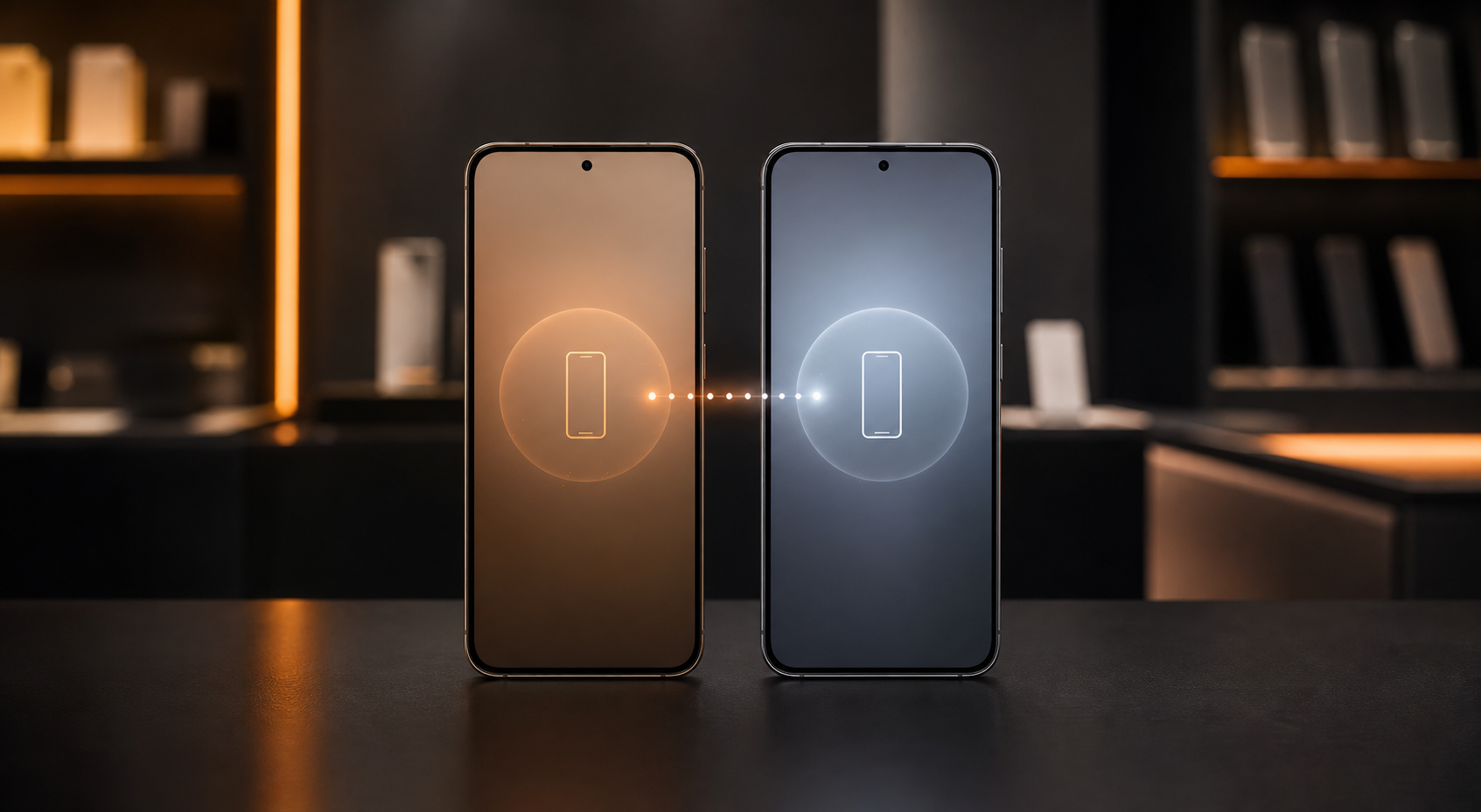 Dois aparelhos Samsung lado a lado para suporte e transferência de dados